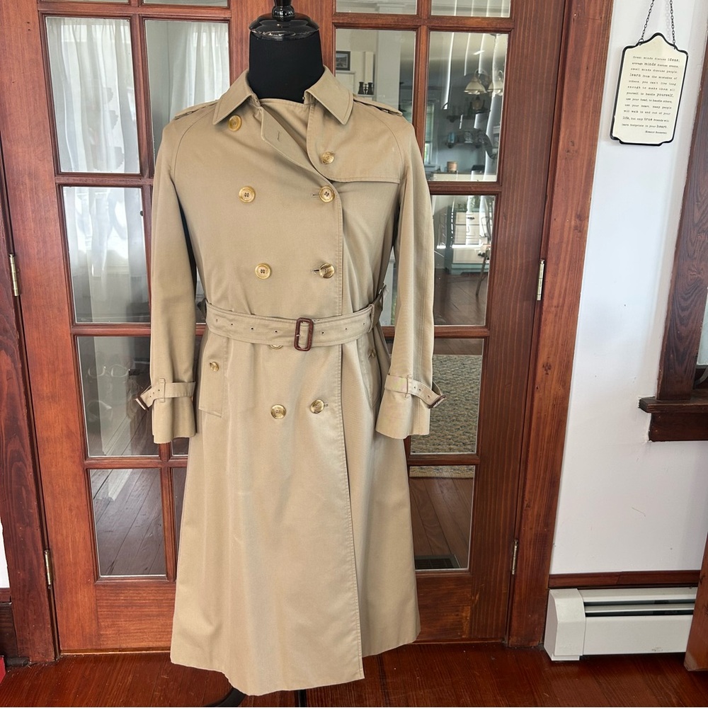 Vintage Burberry Burberrys Trench Coat Classic Double Breasted Woman's 10 Long - Picture 1 of 12